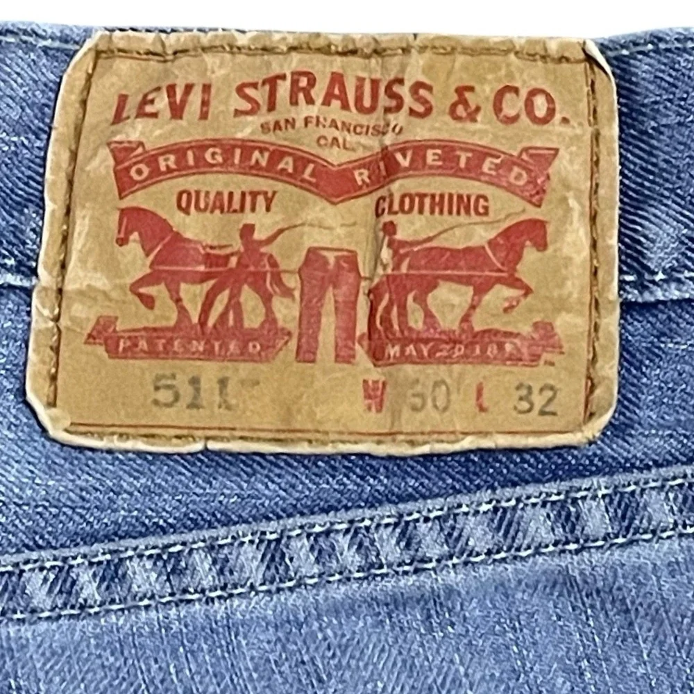 Levis 511 Jeans Slim Fit Medium Wash‎ Stretch Denim Mens 34x34 Blue Distressed